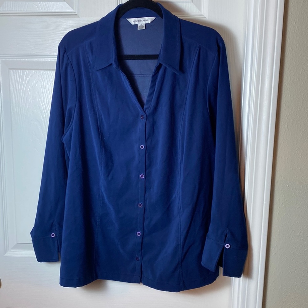 Vintage August Max Long Sleeve Button Down Shirt Suede Like Feel Blue Size 1X